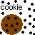 Pixelated icon shows a chocolate chip cookie with scattered black dots on white background, text 'cookie' above.
