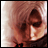 A 48x48 pixel buddy icon featuring a close-up of a character's face on the left and stylized text on the right, with visible pixelation and dithering effects.