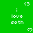 Green background with repeated white pixel text 'i love seth' and heart symbols, partially cropped at bottom right.