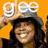 Six show people forming 'glee' with hands against colored backgrounds, each with distinct individuals and color schemes