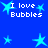 Blue background with light blue star shapes and white text reading "I love Bubbles" in pixelated font.