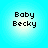 Four identical pixelated text icons arranged in a on a light blue gradient background, each displaying 'Baby Becky' in black block letters