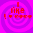 A static image with a purple spiral background and red text reading "I like" followed by a heart symbol and four small hearts.