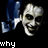 Pixelated cartoon face with blue hair and a wide grin appears in three with text "why," "so," and "serious?" on black background