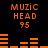 Pixelated orange text and bar graphs on black background, with 'MUZIC HEAD 95' repeated across two of equal-sized bars