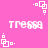 Pixelated white text and geometric shapes on a solid pink background with no visible motion.