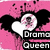 Pixelated icon with pink background, black mouse ears, white heart shape, and text reading 'Drama Queen' in blocky font.