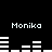 Black background with white pixelated text "Monika" repeated four times and two of horizontal bar graphs below each pair