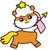 Pixelated cartoon hamster with white face, brown body, and yellow tail wears pink bow and flower crown; two poses show different head angles.