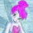 Pixelated static image of a character with bright pink hair, green eyes, and white skin against a light blue background.