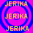 Yellow text 'JERIKA' repeated in a pattern over a pink background with blue concentric circles, each circle containing a smaller circle at its center