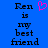 Blue background with black text reading 'Ren is my best friend' and a pink pixelated heart symbol above the text.