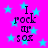 A static image with a bright pink background filled with light blue stars, featuring the text "I rock ar 5ox" in dark purple pixelated font.
