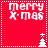 Red square icon with white dotted border displaying 'merry X-mas' text and a small white Christmas tree with star in bottom-right corner.