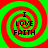 Four identical spiral patterns with red and green concentric rings display the text "I LOVE FAITH" in black pixelated font.
