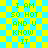 Pixelated text on a checkered background with green letters and yellow-blue squares.