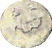 Five circular light-colored icons with embossed smiling faces, each with closed eyes and a wavy mouth, arranged in two on a gray background