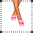 Pixel art contact sheet showing multiple frames of a female character in pink bikini with long brown hair, featuring text elements "wet" and "and wild" in bright pink font.