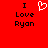 Red background with black text reading "I Love Ryan" on both sides and a white pixelated heart symbol in the center.