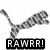 Pixelated black-and-white animation of a leaping puma with striped fur, displaying three text captions: 'RAWRR!', 'im gunna', and 'eat you!!'