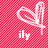 Pixelated white heart with needle and thread on red checkered background, below which is partial text 'ily' in lowercase.