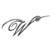 Five distinct black ink-style cursive letterforms on white background, each with unique flourishes and stroke variations.