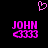 Pixelated pink text and symbols on black background: 'JOHN' above a stylized 'CCC', with a heart symbol at top center.