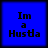 Four identical blue square each display black pixelated text reading "Im a Hustla" with slight variations in letter alignment