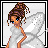 Animated contact sheet of a fairy character with brown braided hair, blue eyes, and white wings wearing a white dress across 12 frames showing subtle pose changes.