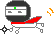 Pixelated character with black hair, white mask, green eye slit, red cape, and gray limbs on light gray background.