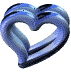 Blue heart-shaped icon with black stripes rotates through multiple angles on a gray background, showing front, side, and top views.