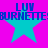 A static image with a bright pink background featuring four cyan stars arranged in two , each star overlaid by blue text reading "LUV BURNETTE"