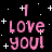 A pixelated animated contact sheet showing three frames of a 'I Love You!' message with pink text and white stars on black background, partially cropped at bottom right.