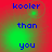 Blue text 'kooler than you' on red and green gradient background with pixelated glow effects.