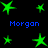 Green star-shaped icons with varying sizes and positions on a black background, accompanied by blue text reading "Morgan" in multiple locations.