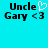 Pixelated text 'Uncle Gary <3' on cyan background with a white heart symbol replacing the letter 'u' in 'Uncle'.