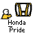 Animated contact sheet of 10 frames showing a yellow stick figure with white head and black eyes next to various Honda logo variations, including static and animated versions with spark effects.