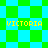 Pixelated green and cyan checkered pattern with yellow text reading VICTORIA in four positions across the image.