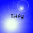 Four blue-toned display the name "Tiffy" with varying light effects and circular lens flares in different positions
