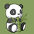 Pixelated panda icon with black and white fur, holding green bamboo against a solid olive-green background.