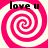 Four identical pink and white spiral patterns arranged in a with black text reading "love u" above each spiral