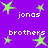 Purple background with green star shapes and repeated text 'jonas' and 'brothers' in white pixelated font.