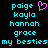 Pixelated cyan text list on black background with pink heart symbol above 'poige' on left side.