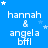 Blue background with white text reading "hannah & angela bfli" and scattered star shapes, showing animation changes in letter spacing.