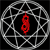 Static pixel art icon featuring a red abstract shape suspended within a silver geometric cage against black background.