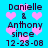 Pixelated text reads "Danielle & Anthony since 12-29-08" over a bright blue background with pink heart shapes.
