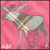 Pixelated static image of a light-colored animal with antlers against a pink background, rendered in low-resolution style.