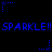 Blue pixelated text and star shapes on a black background, with repeated 'SPARKLE!!' text and animated star elements.