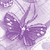 A static pixelated image of a purple butterfly with white spots on its wings against a light purple gradient background.