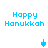 Pixelated blue text reads 'Happy Hanukkah' above a spinning dreidel and small pixel cluster on white background.